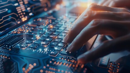 Poster - Cyber security IT engineer working on protecting network against cyberattack from hackers on internet Secure access for online privacy and personal data protection Hands typing on keyb : Generative AI