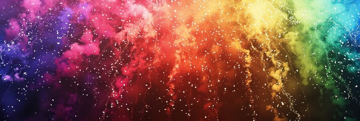 Poster - Colorful abstract fireworks gradient background - This image features a digitally created festival-like atmosphere with a dazzling display of abstract fireworks