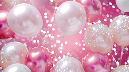 Wall Mural - a bubblegum pink background with pearlized pink and white balloons, complemented by shimmering white