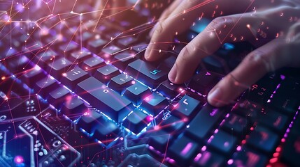 Poster - Cyber security IT engineer working on protecting network against cyberattack from hackers on internet Secure access for online privacy and personal data protection Hands typing on keyb : Generative AI