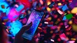 © Vilayat - A person is holding a cell phone in a colorful, glittery background