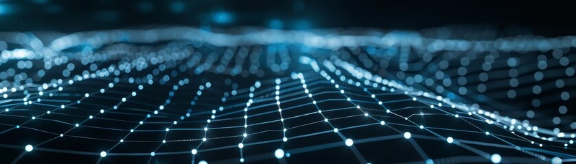 Poster - Abstract digital waveforms concept with glowing dots and lines in a futuristic network, representing data flow and connectivity.
