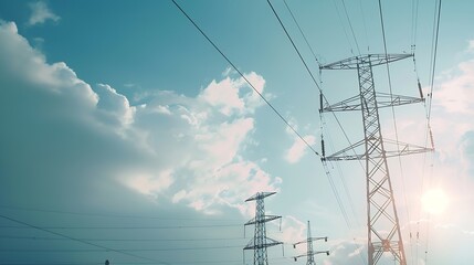 Poster - High power electricity poles in urban area connected to smart grid Energy supply distribution of energy transmitting energy energy transmission high voltage supply concept photo : Generative AI