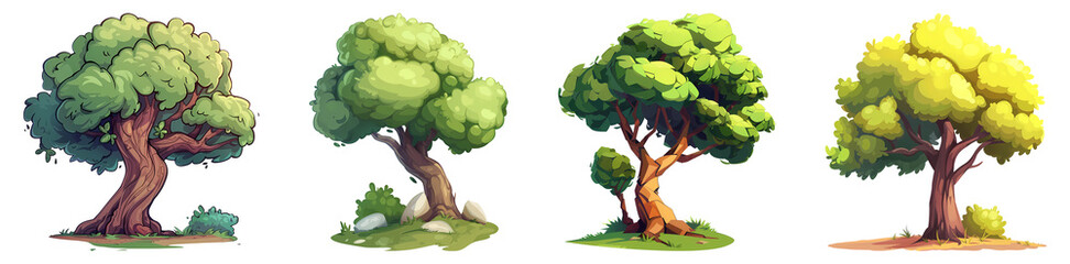 Cartoon Tree, isolated, PNG set, Illustration