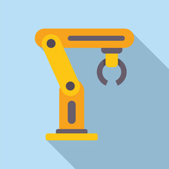 Poster - vector illustration of a yellow robotic arm with a claw, depicted in flat design style