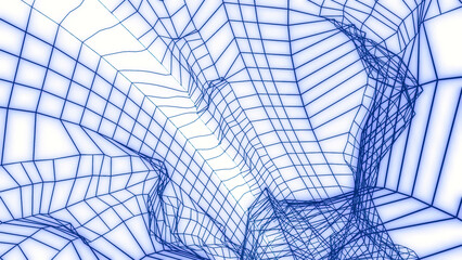 Fototapete - Abstract square grid moving and bending tube. Motion. Flying inside frame tunnel.