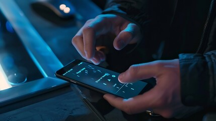 Fototapete - cyber security and Security password login online concept  Hands typing and entering username and password of social media log in with smartphone to an online bank account data protect : Generative AI