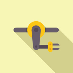 Poster - Flat design vector illustration of a yellow and grey cartoon biplane with a long shadow