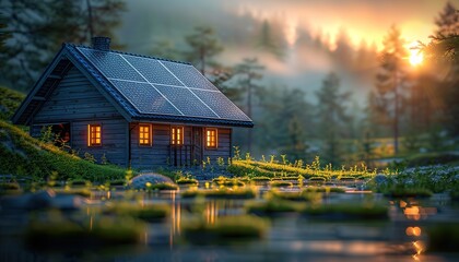 Canvas Print - 3D small house with solar panels