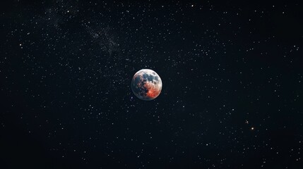 Wall Mural - A red moon is in the sky above a dark blue sky