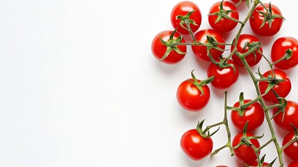 Poster - Branch of fresh cherry tomatoes isolated on white top view : Generative AI