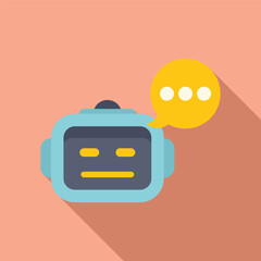 Poster - flat design illustration of a friendly robot avatar with a chat speech bubble on a soft, peachtoned 