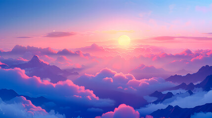Wall Mural - 3d render, abstract fantasy background of colorful sky with neon clouds