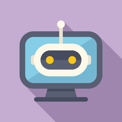 Poster - Vector illustration of a friendly cartoon robot character displayed on a computer monitor with purple background