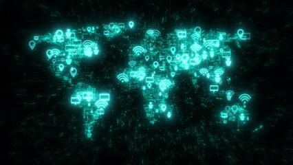 Poster - World map global technology of internet of things. Computer generated 3d render