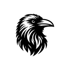 Wall Mural - Vector logo of a raven head isolated on a white background. black and white illustration of a crow head for a tattoo.