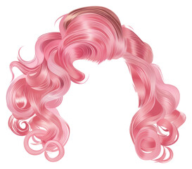 Wall Mural - Pink curly hairstyle wig art white background.