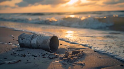 Wall Mural - A rusty pipe is laying on the beach