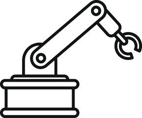 Poster - Modern vector illustration of a black and white industrial robotic arm icon symbolizing automation, precision, and efficiency in the manufacturing industry