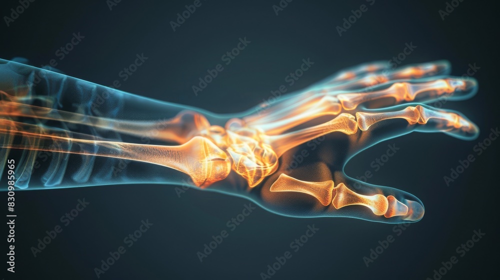 ing of a human hand X-ray, highlighting the bones and joints in a ...