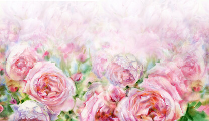 Wall Mural - floral pink, tender, roses background. floral background. watercolor illustration.