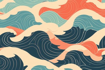 Sticker - Abstract artistic wave pattern in vibrant colors, inspired by ocean waves, with a mix of blue, orange, and cream hues.