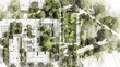 © Jeannaa - Aerial view of an architectural site plan illustrating buildings and greenery, showcasing urban design and landscape architecture.