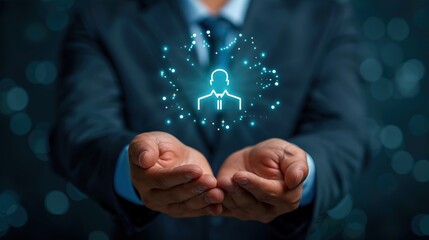 Poster - Business person holding people network connection, team networking