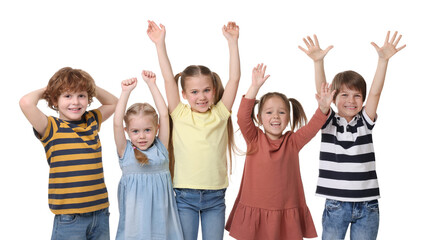 Sticker - Portrait with group of children on white background