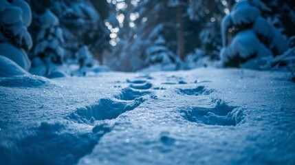 Wall Mural - A snowy forest with a blue sky in the background