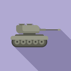 Wall Mural - Flat design illustration of a cartoonstyle military tank cast with a soft shadow on a purple backdrop