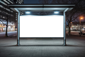 Wall Mural - Bus Stop With White Billboard. Mock-up, copy space