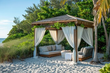 Poster - Beachfront Cabana with Comfortable Seating and Shade

