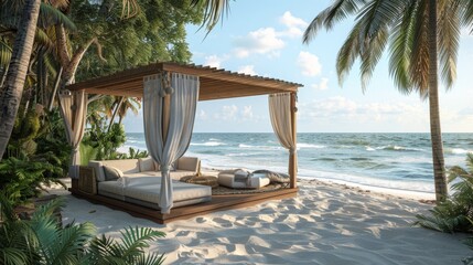 Poster - Beachfront Cabana with Comfortable Seating and Shade

