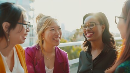 Business women smiling as they have a meeting on a balcony Professional business women discuss their upcoming work and ways to get it done Women working together in a femaleled startup : Generative AI