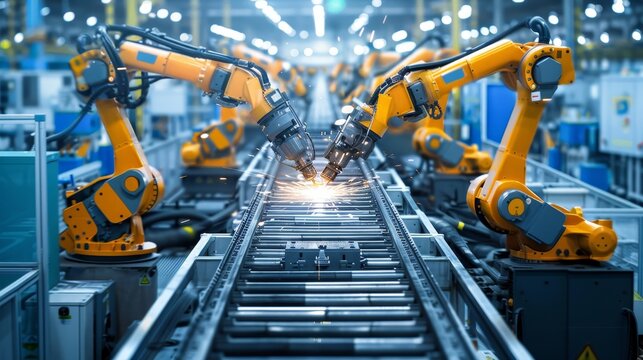 State-of-the-art smart factory technology. precision laser welding robots for automated production