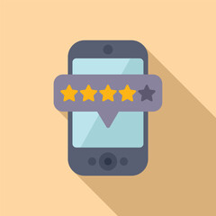 Poster - Flat design vector of a mobile phone displaying a fivestar review rating with one missing