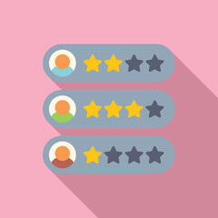 Poster - flat design vector of user ratings with stars and profiles on a pink background