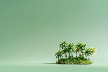 Miniature tropical island with palm trees on a plain background.