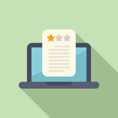 Poster - Flat design illustration of a laptop with a review document and star ratings on the screen