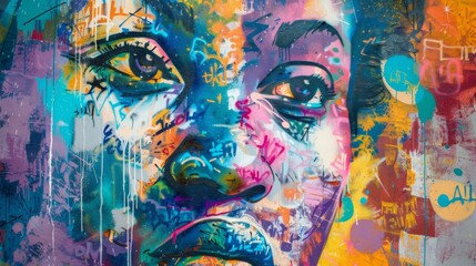 Wall Mural - A graffiti wall, celebration of LGBTQ culture, mix of portraits and symbols, vibrant and energetic. Urban street setting. Detailed and vivid graffiti, bright lighting enhancing colors, subtle shadows