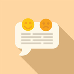 Poster - Flat design vector illustration showing a speech bubble with positive and negative smiley icons representing customer feedback
