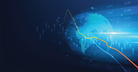 Aufkleber - Business candle stick graph chart of stock market investment trading.Globe and graph of stock market graphic diagram.Trading concept. 
