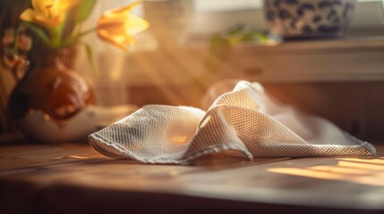 Sticker - A white towel is on a table with steam coming from it