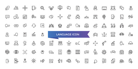 Wall Mural - Language icon collection. Related to communication, translate, speech, non-verbal, writing, speaking, dictionary, text, language skills and vocabulary icons .