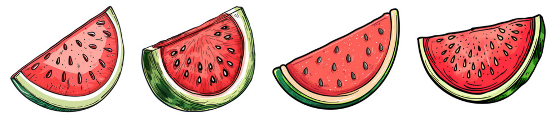 Canvas Print - illustration, Watermelon, slice, isolated, PNG set