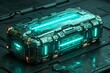 ©  Green Creator - Futuristic glowing metal box on a dark tech background.