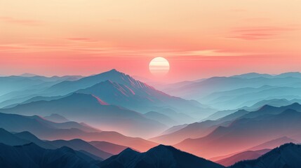 Sticker - A digital artwork depicting a cozy mountain landscape during golden hour. The warm tones of the setting sun cast a serene glow over the tranquil environment, creating an inviting and peaceful scene.