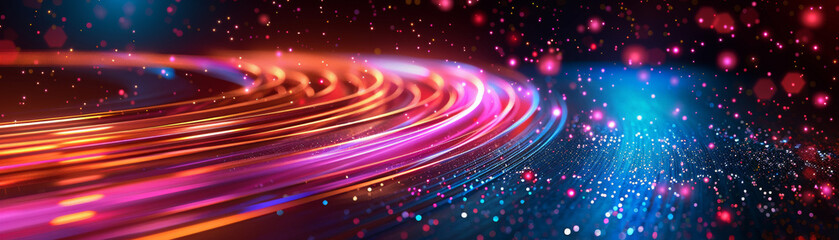 Wall Mural - Vibrant abstract light trails with bokeh effects in a dynamic, futuristic background, featuring colorful streaks and sparkles of light in motion.