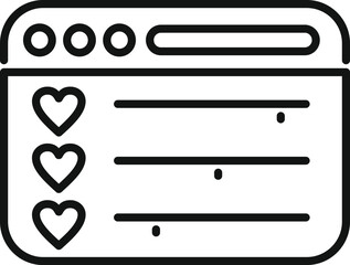 Poster - Outline icon of a web browser window featuring favorite bookmarks indicated with heart symbols